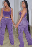 Women Casual Tie Dye Denim Cargo Pants