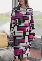 Plus Size Women Long Sleeve Style Printed Bodycon Dress