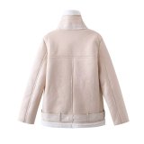 Women Lamb Wool PU-Leather Warm Jacket