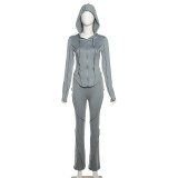 Autumn Women casual long-sleeved hooded top and high-waisted trousers two-piece set