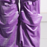 Women Fall Patchwork Pocket  Velvet Pants Straight Leg Cargo Pants
