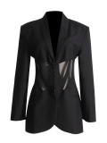 Women Fall French Career Casual mesh Patchwork See-Through Blazer