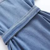 Women Loose Double Breasted Belted Denim Jacket