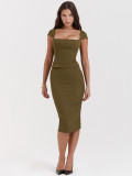 Women Square Neck Backless French Bodycon Dress
