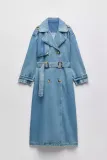 Women Loose Double Breasted Belted Denim Jacket