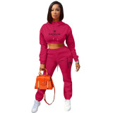 Women fleece printed Hoodies and Pant Casual two-piece set