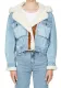 Women Denim Lamb Wool Autumn and Winter Patchwork Style Single Breasted Crop Jacket