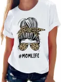 Women Leopard Round Neck Print Short Sleeve T-Shirt