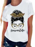 Women Leopard Round Neck Print Short Sleeve T-Shirt