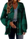Women Autumn and Winter Pocket Plaid Sherpa Jacket Button Plush Jacket