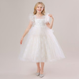 Children's Princess Dress Mesh Wedding Dress Long Flying Sleeve Dress
