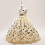 Girl's Wedding Dress Embroidered Children's Mesh Puffy Princess Dress
