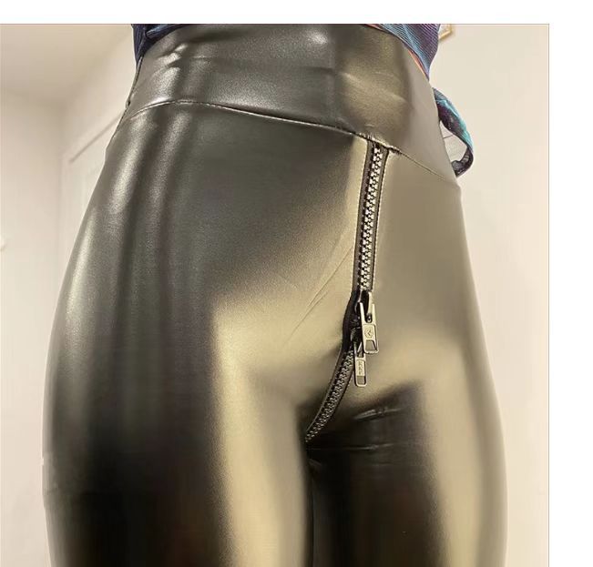 Exoti Sexy Black Leather Crotchless Pants For Women - The Little Connection