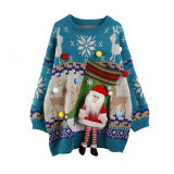 Autumn And Winter Sweater For Women Versatile Santa Claus Socks Pocket Deer Knitting Shirt Outdoor Wear