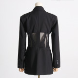 Women Fall French Career Casual mesh Patchwork See-Through Blazer