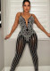 Fashion Nightclub Mesh Beaded See-Through Straps Jumpsuit Women's Clothing
