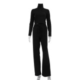 Women's Solid Color Fashionable Sports Long-Sleeved  Casual Two-Piece Pants Set