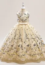 Girl's Wedding Dress Embroidered Children's Mesh Puffy Princess Dress