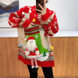Autumn And Winter Sweater For Women Versatile Santa Claus Socks Pocket Deer Knitting Shirt Outdoor Wear