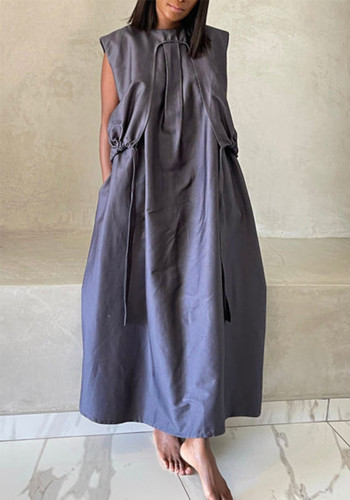 Reversible Pleated Long Solid Color Women's Dress