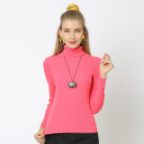 Women's Solid Color Basic Shirt Autumn Knitting Shirt Turtleneck Plus Size Sweater