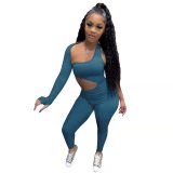 Women's Autumn And Winter Sexy Hollow Sports Solid Color Jumpsuit