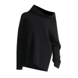 Women Autumn Trend Irregular Off Shoulder Loose Casual Knitting Shirt Long Sleeve Sweater