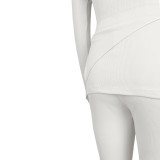 Women Irregular Off Shoulder Turndown Collar Top and Bell Bottom Pants Two-piece Set