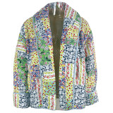 Autumn And Winter Turndown Collar Fashionable Printed Cotton-Padded Jacket