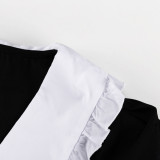 Autumn And Winter Women's Clothing Trends Black And White Contrast Slit Maxi Dress Peter Pan Collar Long Sleeve French Dress