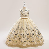 Girl's Wedding Dress Embroidered Children's Mesh Puffy Princess Dress