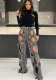 Women's Stretch Denim Pants Twist Hollow Loose Straight Jeans