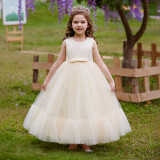 Girls Long Dress Puffy Princess Dress Flower Girl Mesh Birthday Wedding Dress