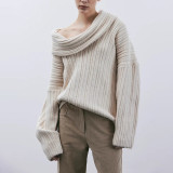 Women Autumn Trend Irregular Off Shoulder Loose Casual Knitting Shirt Long Sleeve Sweater