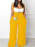 Drawstring Suspenders Wide Leg Trousers Strapless Crop Top Two-Piece Set