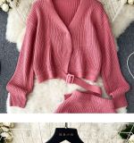 Luxury And Lazy Knitting Fashion Suit For Women Autumn And Winter Loose Long-Sleeved Top + High Waist Skirt