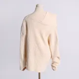 Women Autumn Trend Irregular Off Shoulder Loose Casual Knitting Shirt Long Sleeve Sweater
