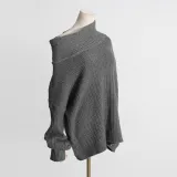 Women Autumn Trend Irregular Off Shoulder Loose Casual Knitting Shirt Long Sleeve Sweater