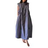 Reversible Pleated Long Solid Color Women's Dress