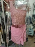 Women Sexy Sequined Sleeveless Top and Shorts Two-piece Set