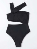 Women Sexy One Shoulder Strapless Hollow Solid One-piece Swimwear