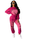 Women's Letter Positioning Print Ombre Casual Two Piece Pants Set