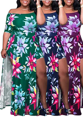 Women's Flowers Off Shoulder Fashion Plus Size Dress