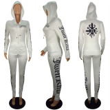 Women's Fall/Winter Style Printed Hooded Sports Tracksuits