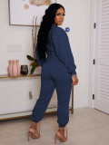 Solid Color Fleece Long Sleeve Top Stylish Casual Pants Plus Size Two Piece Set