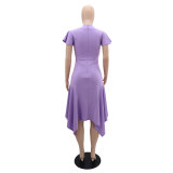 Chic Slim Fit Irregular Solid Color High Waist Women's Dress