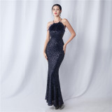 Feather Beaded Plaid Sequin Dinner Party Evening Dress