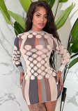 Women's Autumn And Winter Fashion Print Tight Fitting Long Sleeve Round Neck Dress For Women