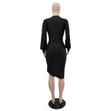 Chic Elegant Long Sleeve High Waist Slim Fit Irregular Women's Bodycon Dress