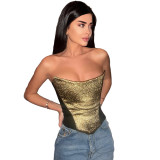 Women Sexy Strapless Off Shoulder Contrast Color Top